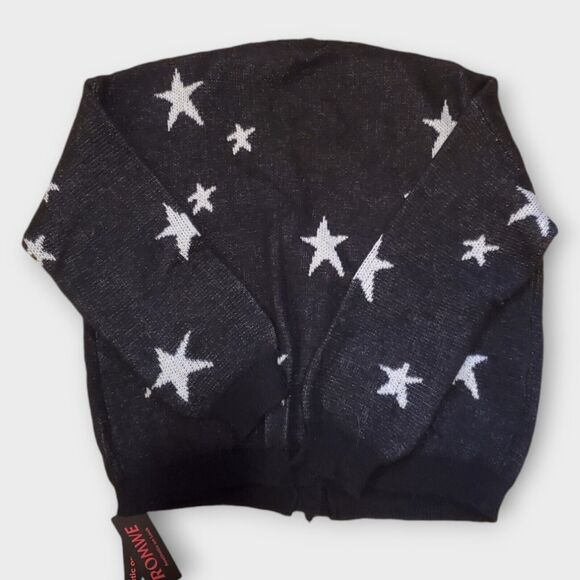 Romwe NWT Cardigan Knit Sweater Black White Stars Crop Size XL, EUR 44, US 12‎ - Picture 4 of 11